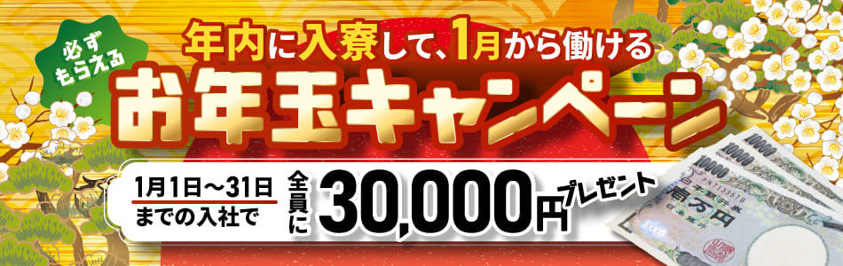 【全員対象】必ず現金3万円プレゼント！1/6までお年玉キャンペーン実施中！
