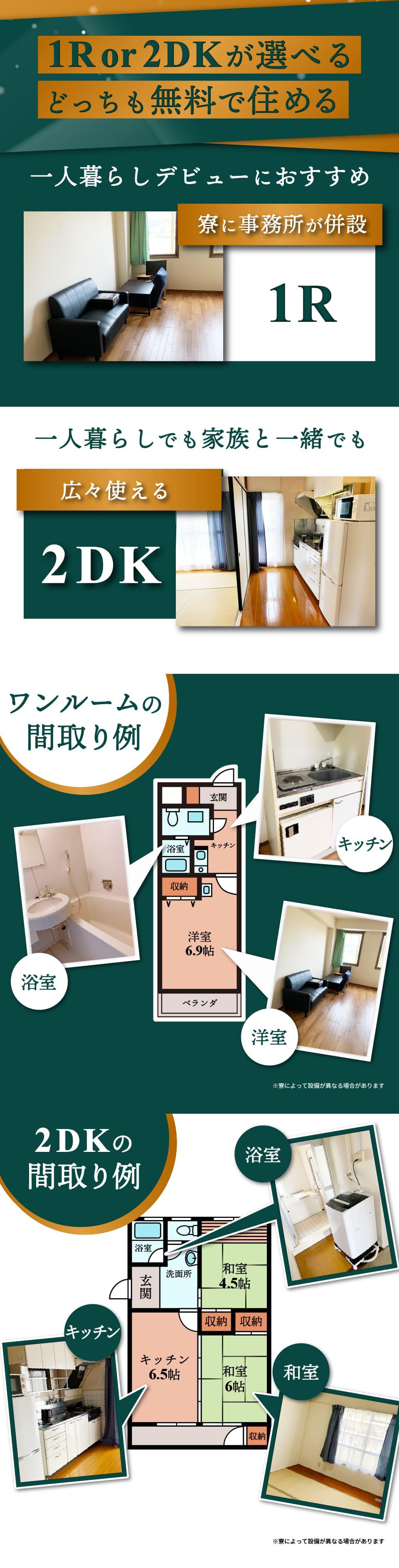 ワンルームもしくは2DKにずっと無料で住める