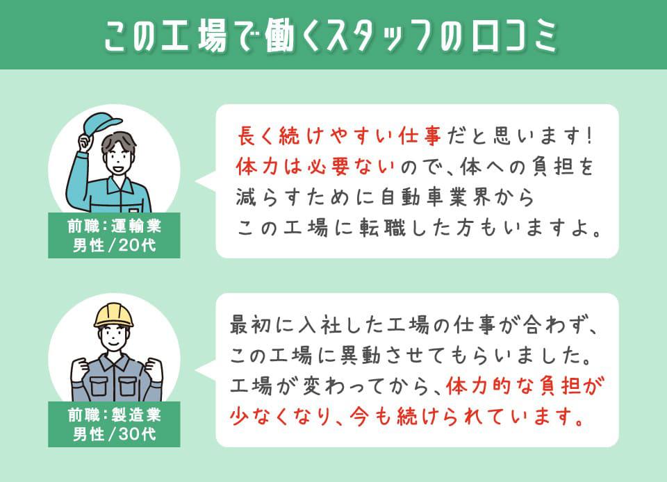 工場で働くスタッフの口コミ